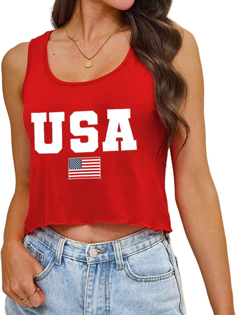 Red USA Graphic Crop Tank Top